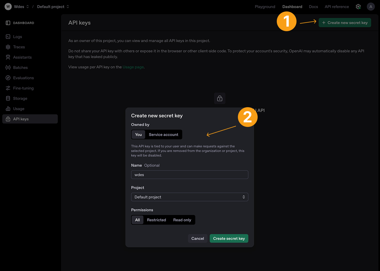 How to set up OpenAI API connections - Phox Documentation